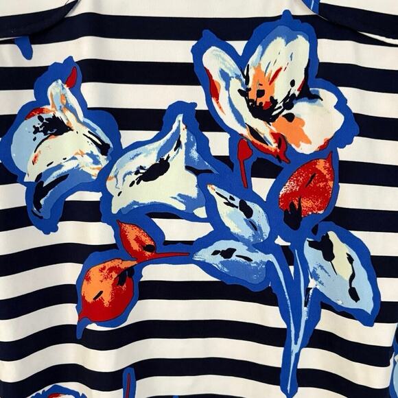 Cynthia Rowley Striped Floral Tie-Back Blouse Top Women’s Size Large Scoop Neck - Picture 3 of 6